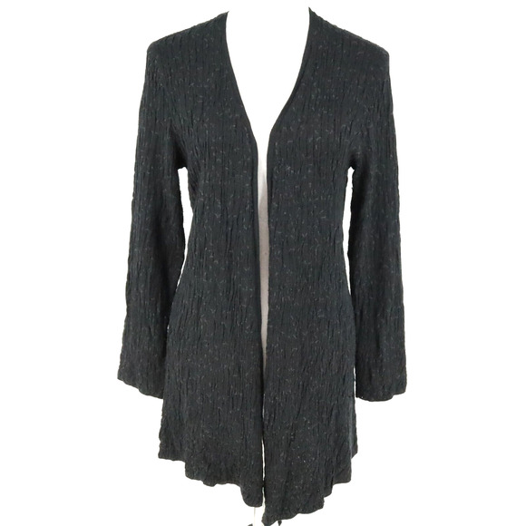 Eileen Fisher Sweaters - Eileen Fisher Sweater Womens Medium Black Silk Blend Long Cardigan Open Front